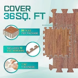 Yes4All 12,24,36 SQ.FT Wood Grain Puzzle Exercise Mat Protective Flooring, EVA Interlocking Foam Floor Tiles with Border for Home