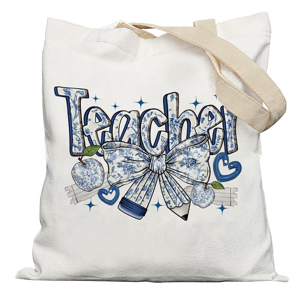 APJYM Coquette Blue Chinoiserie Bow Teacher Tote Bag, Teacher Appreciation