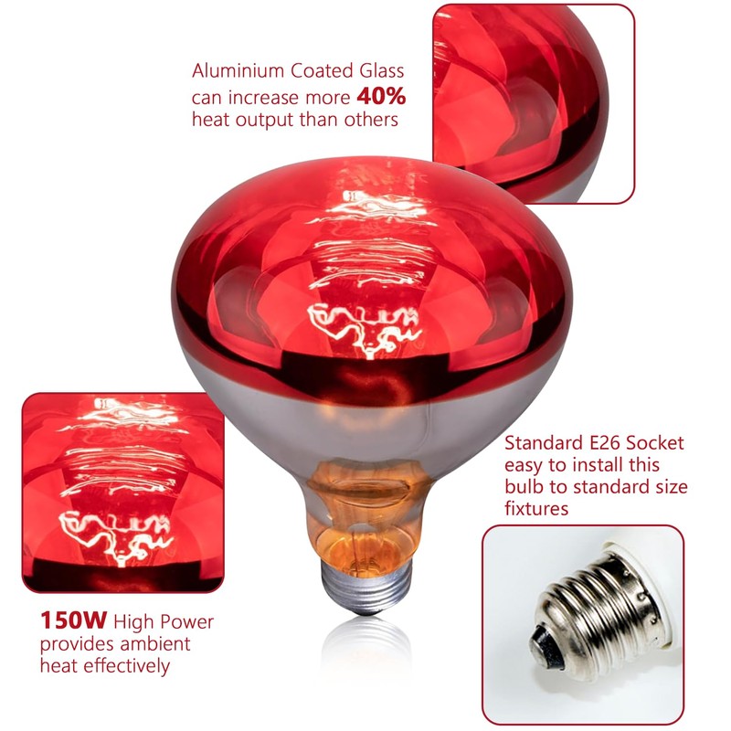 KOHEOPT 150W R40 Infrared Heat Lamp Bulb for Chicken Brooder,