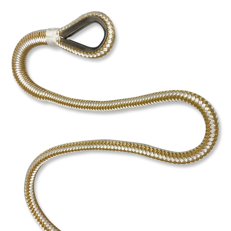 Double Braided Nylon Anchor Line with Stainless Thimble (Gold/White, 1/2-Inch