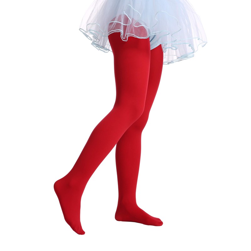 EVERSWE Girls Semi Opaque Footed Tights, Microfiber Tights (2-4, Red)