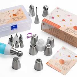 Wenburg Sac à poche con beccucci – 100 pezzi – Set di beccucci per torte in acciaio inox – Set professionale per gli ambiziosi hobbisti – Versatile