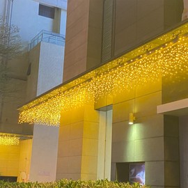 FATONESA LED Icicle Christmas Lights, 16.4FT 168 LEDs 8 Modes Extendable Eaves Short Curtain Twinkle Dangling Fairy String Lights for Indoor Party Wedding Outdoor Decorations, Warm White, 5M08