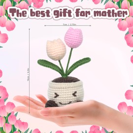UTUKO Positive Crochet Tulips, Pink Crochet Flowers Bouquet, Crochet Flowers, Crochet Flower Bouquet, Suitable for Home Office Decoration, Mothers, Teachers, Birthday Gifts, Crochet Tulips Bouquets
