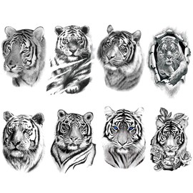 Yesallwas Tiger Tattoo Stickers, Set of 8, Tattoos, Men, Arms, Tattoos, Cool, Animal, Realistic, Waterproof, Long Lasting, Japanese Carved, Tattoo Stickers, Body Seal, Tiger Tattoos 5.9 x 8.3 inches