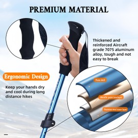 KinZon 2PCS Folding Hiking Poles, 1 Second Opening, Walking Sticks, Aluminum Trekking Poles, Ultralight Anti-Shock Anti-Slip, Ideal for Hiking, Camping, Skiing (29-135cm)