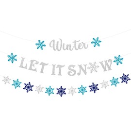 Let It Snow Banner, Winter Snowflake Wonderland Banner for Holiday Wall Mantel Fireplace Decoration Wedding Christmas Xmas Party Supply