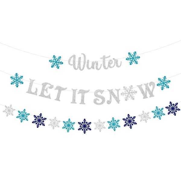 Let It Snow Banner, Winter Snowflake Wonderland Banner for Holiday