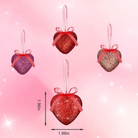 16 PCS Valentine's Day Heart Ornaments Heart Shaped Baubles Romantic Glitter Hanging Decorations for Valentine's Day Wedding Anniversary