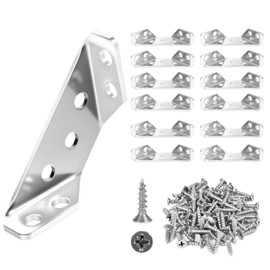 12 Pack Universal Stainless Steel Furniture Corner Connectors with Screws – Heavy Duty Triangular Brackets for Wood Furniture, Cabinets, Tables, Chairs, Drawers, and Shelving 84 Screws
