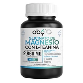 Glicinato De Magnesio Con L Teanina 3120mg Por Porción | Maxima Absorción Bisglicinato Mineral Quelado + Aminoacido + Piperina | Oby Glycinate Magnesium Complex | Vitaminas Mujer Hombre | 120 Capsulas (120 cápsulas)