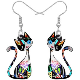 NEWEI Cute Acrylic Anime Cat Earrings Fun Cat Jewelry Unique Cat Gifts for Girls Women Charms (White)