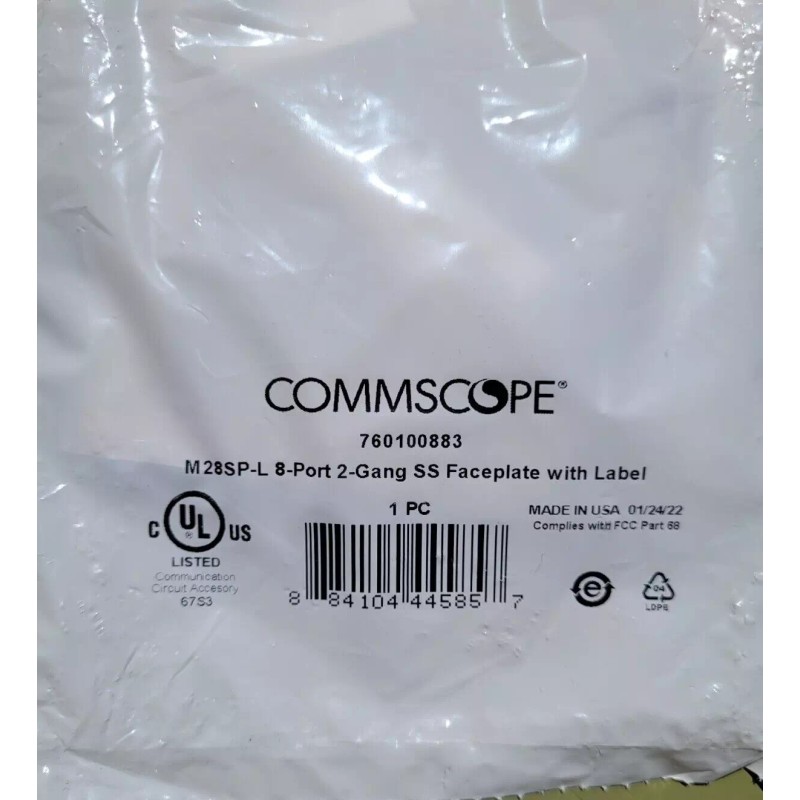 CommScope New CommScope Double Gang 8 Port Stainless Steel Faceplate