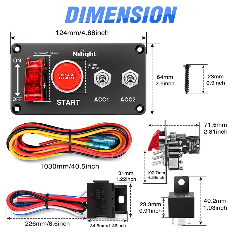 Nilight Ignition Rocker Switch Panel 12V 4 in 1 with