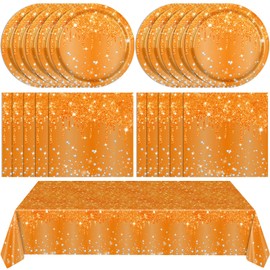 41PCS Orange Birthday Decorations Orange Party Supplies Include Orange Plates and Napkins Tablecloth Serve 20 Guests for Women Men Birthday Birthday Baby Shower Party Decoration