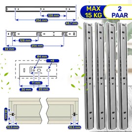1 Pair of Ball Bearing Drawer Runners 350 mm x H 27 mm – Telescopic Extension Runners Have a Partial Extension of 236 mm MONTERAL
