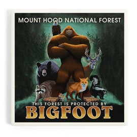 Mount Hood National Forest, Oregon, Bigfoot, Respect Our Wildlife (Absorbent Ceramic Coaster, Single, Cork Back, Kitchen Table Decor)