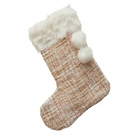 Creative Co-Op 19-1/2"H Fabric Bouclé Stocking w/Faux Fur Trim Poms, Pink & White Textiles, Multi