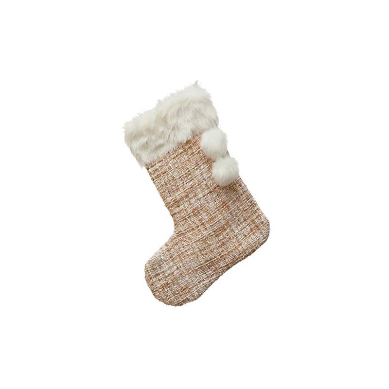 Creative Co-Op 19-1/2"H Fabric Bouclé Stocking w/Faux Fur Trim Poms,
