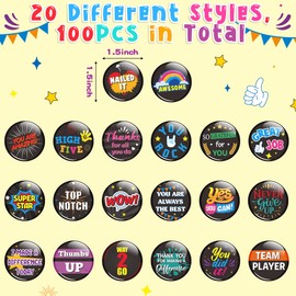 Dvbonike 100Pcs Reward Button Pins - Inspirational Recognition Round Badge Bulk Back to School Award Positive Motivation Incentive Pinback for Employee Workers Appreciation Student Kids Office Supplies Party Favors