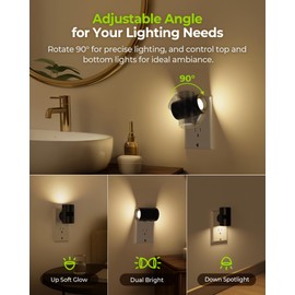 AUVON LED Night Light Plug in, Modern Motion Sensor Night Light with 90° Rotatable Design & Dusk to Dawn Sensor, Dimmable Night Lights 1-100LM Warm White 2700K for Bedroom, Hallway, Stairway, 2 Packs