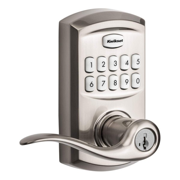 Kwikset 99170-001 SmartCode 917 Keypad Keyless Entry Traditional Residential Electronic Lever Deadbolt Alternative with Tustin Door Handle and SmartKey Security, Satin Nickel, Large