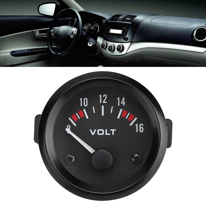 EVGATSAUTO Voltage Gauge, 12V Voltmeter 52mm/2in Voltage Meter Gauge 8-16V