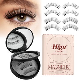 Magnetic-Eyelashes with Applicator, Higu clace Magnetic-Lashes No Glue or Eyeliner Needed, 8 Pair Reusable Eye Lash Kit Natural Look, False Eyelash Easy to Wear and Remove(BLACK AB)