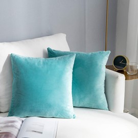 Stellhome Super Soft Velvet Cushion Covers Square Decorative Throw Pillow Covers for Bed Couch Sofa Bench, 20 x 20 inch (50 cm), Dark Cyan, Pack of 2