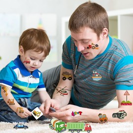 Tattoo Children's Vehicles, Light Car Digger Construction Vehicle Tattoos Sticker Set 10 Sheets Waterproof Temporary Tattoos Boys Children's Tattoos Sticker for Kids Party Games Children's Birthday Party Bags