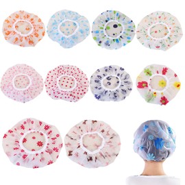 Lxtness 10 Stück Duschhaube,Wasserdichte Duschhauben Damen, Wiederverwendbare Duschkappe für Mädchen Frauen Kosmetik Zuhause Hotel Reisen