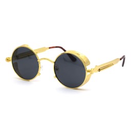Ultra Narrow Kid Size Steam Punk Round Circle Lens Victorian Sunglasses Gold Black