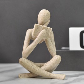 Sandstone Reading Woman Statue Thinking Sculpture Abstract Art Figurine Modern Aesthetic Decoration for Home, Living Room, Bedroom, Office, Shelf, Table or Desk