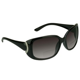 proSPORT Women Bifocal Sunglasses +2.50 Black Silver Frame Gradient Smoke Lens