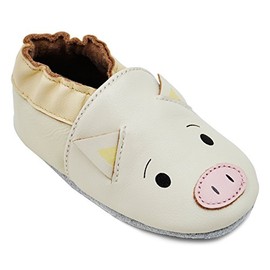 Kimi + Kai Baby Unisex Lambskin Leather Soft Sole Shoes - Piggy (6-12 Months) Cream