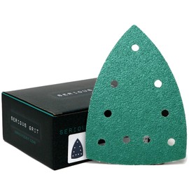 Serious Grit - 40 Grit 4" x 6" Delta (100mm x 150mm) Triangle Sanding Sheets - Fits Festool DTS & Mirka DEOS Delta Sanders - Heavy-Duty Hook & Loop Film Sandpaper for Detail Sanders - 25 Pack Box