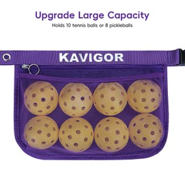 KAVIGOR Tennis & Pickleball Ball Holder Waist Pouch Holds 8-10 Balls, Multi-Functional Sports Belt Bag with Zipper Pocket and Carabiner