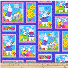 Studio E Fabrics BTY Studio E Hello Spring Bunny Patch Royal Print 100% Cotton Quilt Fabric Yard