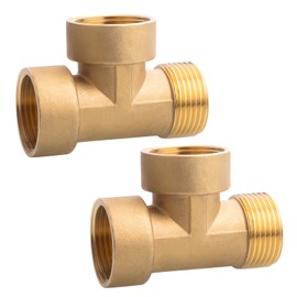 2 pieces T-piece 1 inch, 1 inch brass T-piece 90°, thread fitting T-piece IGxIGxAG made of brass, T-piece water connection, DN25 brass fitting suitable for drinking water