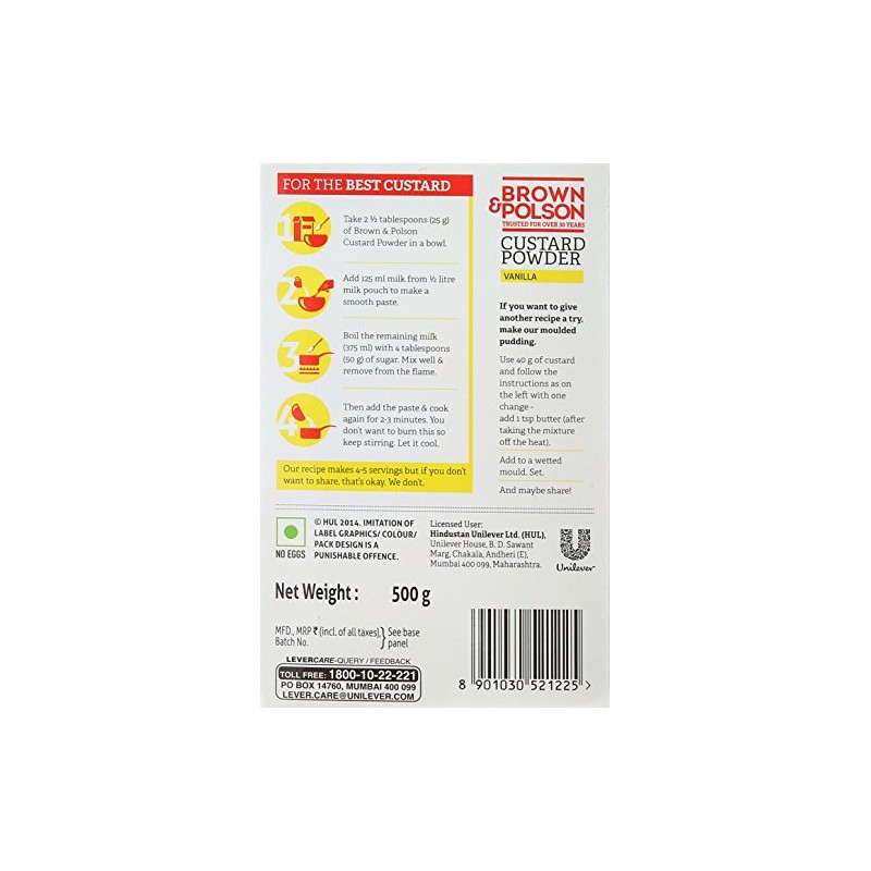 Brown Polson Brown & Polson, Custard Powder (Vanilla), 500 Grams(Gm)
