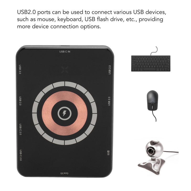 USB C Hub Magnetic Wireless Charging Storage Card Slot Aluminium