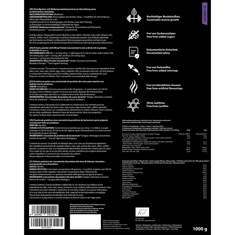 ORGAINIC Organic Whey Protein Powder, Organic Protein Powder from Germany,