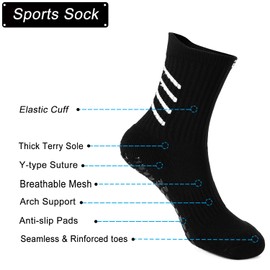 Gogogoal Black Grip Socks Football Kids Anti-slip Soccer Socks Boy Girl Yoga Toddler Slipper Sock Children Grip Sports Sock Basketball Running Hiking Cycling Tennis Black M 4P