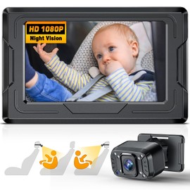 FEISIKE Baby Car Camera, 4.3'' Back Seat Baby Car Camera Mirror for Crystal Infrared Night Vision, 360° Rotation & 149° Wide View, 3 Mins Easy Installation
