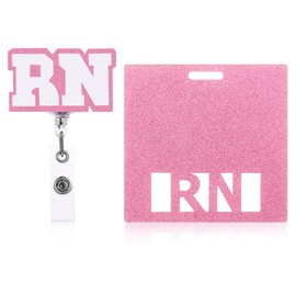 Badge Buddy Card Holder Pink RN Nurse Nursing Accessories Glitter Horizontal Badge Identification Tags Medical Assistant ID Name Tags for Nurse Work Coworkers Resident Employee Student Aesthetic