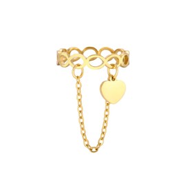 Heart Dangling Tassel Infinity Statement Ring for Women Charms Link Chain Wedding Band Rings Finger Comfort Fit Unique Stacking Middle Dainty Promise Love Jewelry Gift for Her (7, Gold)