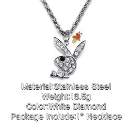 GAUEIOUR Cute Rabbit Necklace,Street Hip Hop Punk Necklace,Stainless Steel White Diamond Necklace,Art Retro Fashion Necklace,Cartoon Versatile Accessories