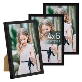upsimples 4x6 Picture Frame Set of 3, Made of High Definition Glass for 4 x 6 Black Frames, Wall and Tabletop Display Thin Border Photo Frame for Home Décor