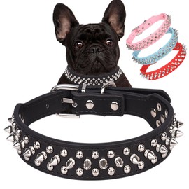 Serijoars Spiked Dog Collar Soft Pu Leather Mushrooms Rivet Spike Studded Dog Collar Adjustable Puppy Collars (S, Black)