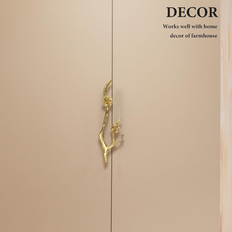 Uonlytech Gold Twig Pulls Brass Cabinet Pull Handle Flower Branch